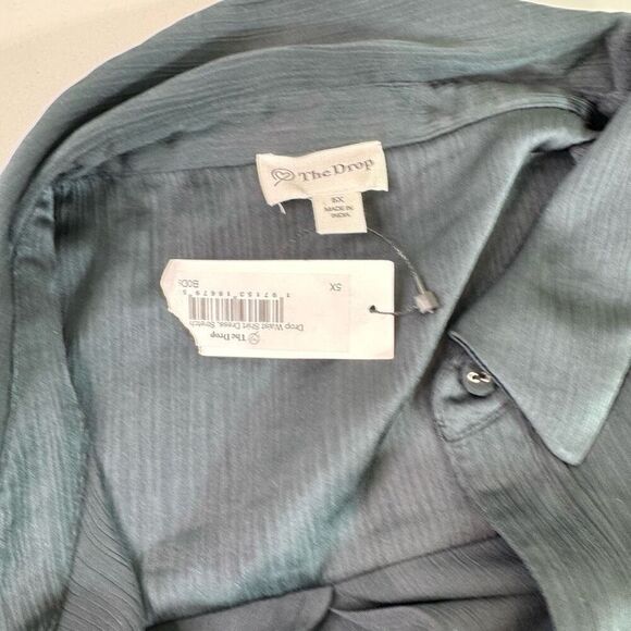 The Drop Dress Womens 5X Drop Waist Shirt Stretch Gray Shiny Sating Long Sleeve - Picture 7 of 9